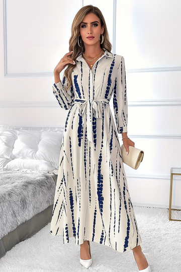 Coria Navy white Abstract Print shirt dress