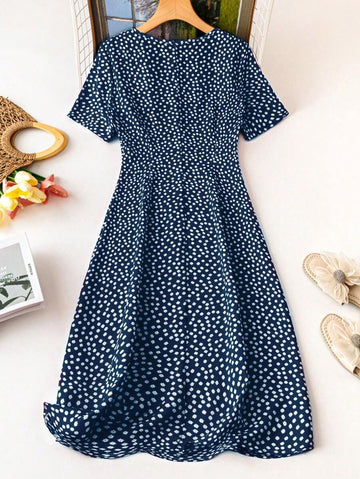 Coria Summer Casual Polka Dot Midi Dress