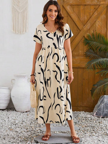 Coria Cream base with black abstract patterns Dress