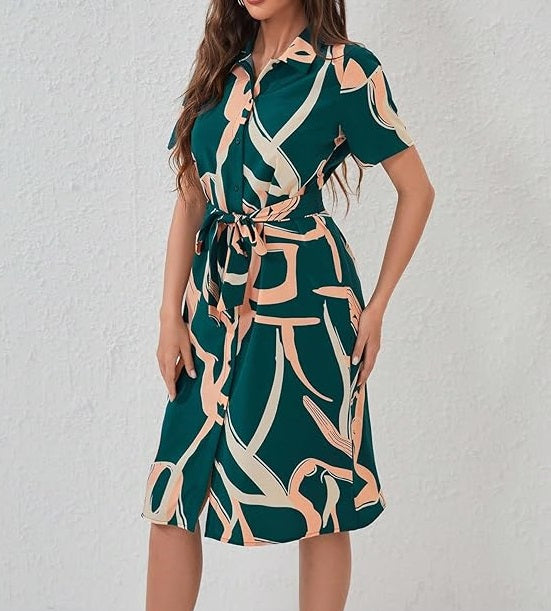 Coria Dress for Women Printed Midi Dress with V-Neck
