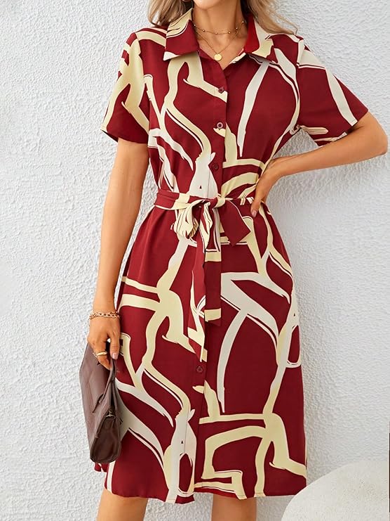 Coria Dress for Women Printed Midi Dress with V-Neck