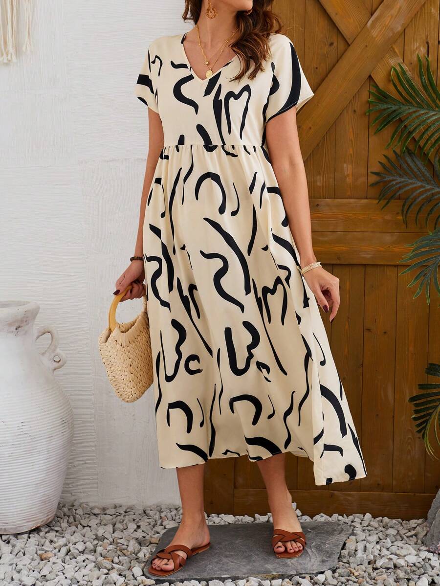 Coria Cream base with black abstract patterns Dress