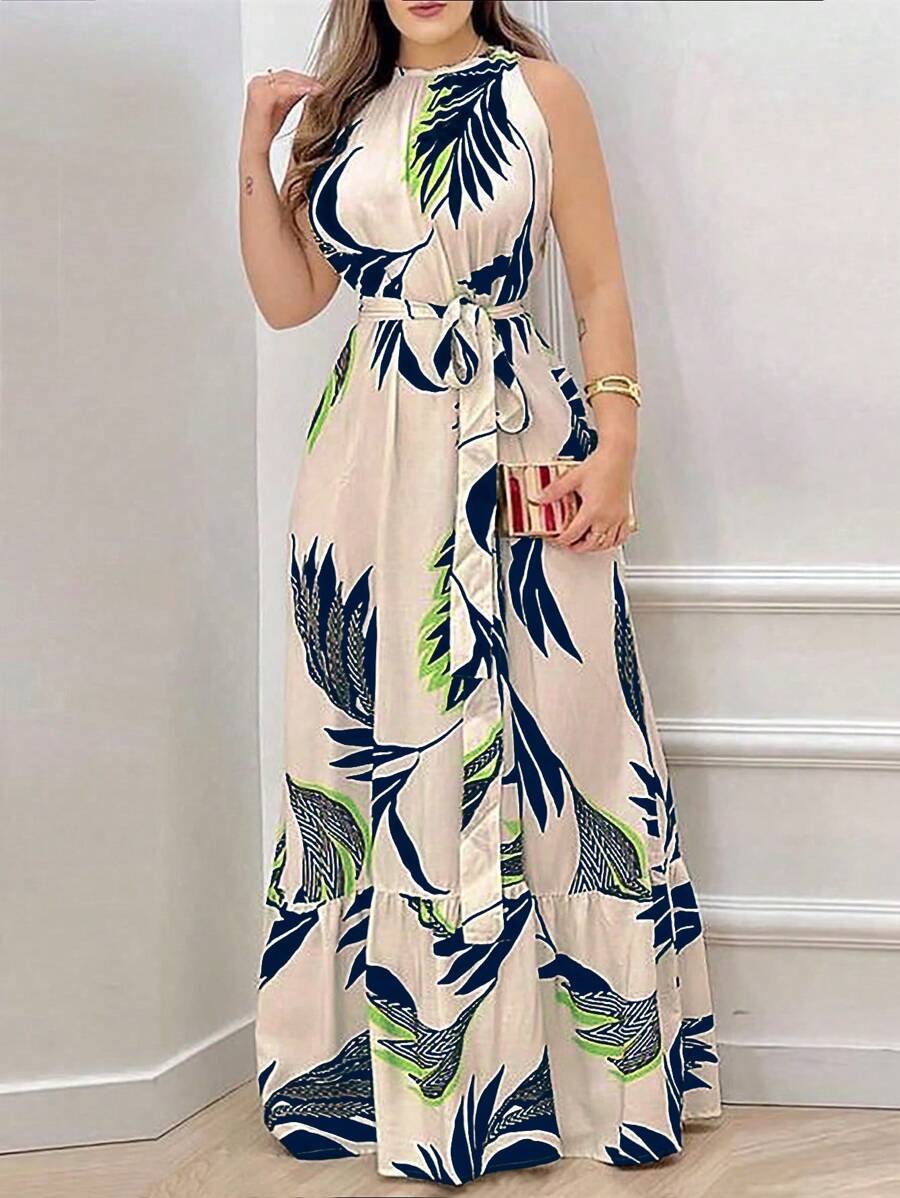 Coria Women's Casual Sleeveless Dress with Botanical Print