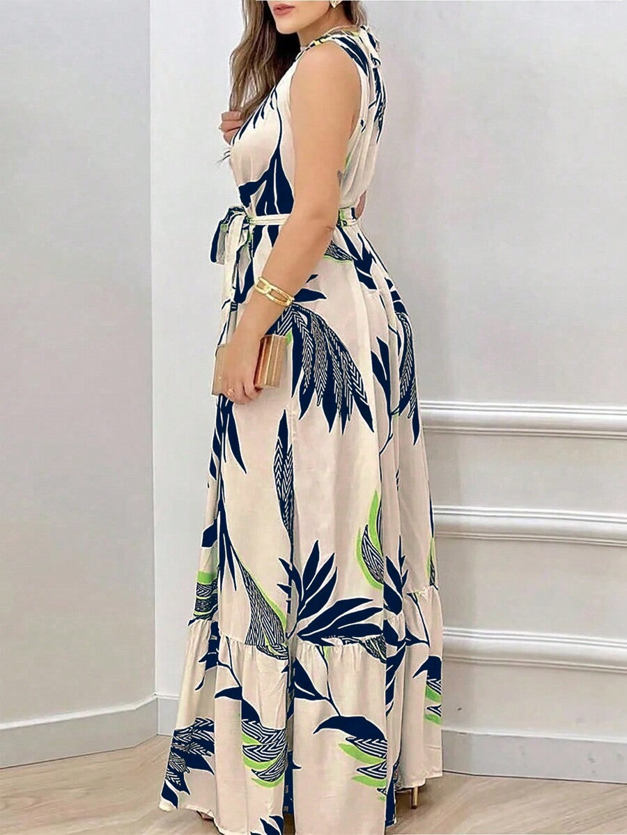Coria Women's Casual Sleeveless Dress with Botanical Print