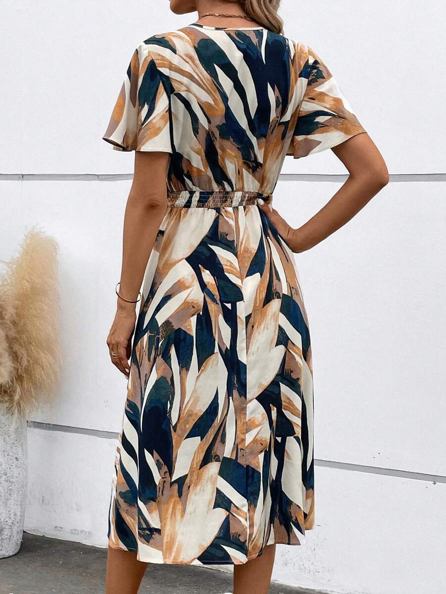 Coria Tropical Brushstroke Print Midi Dress