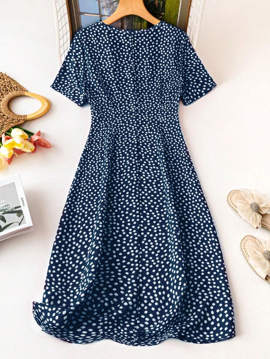 Coria Summer Casual Polka Dot Midi Dress