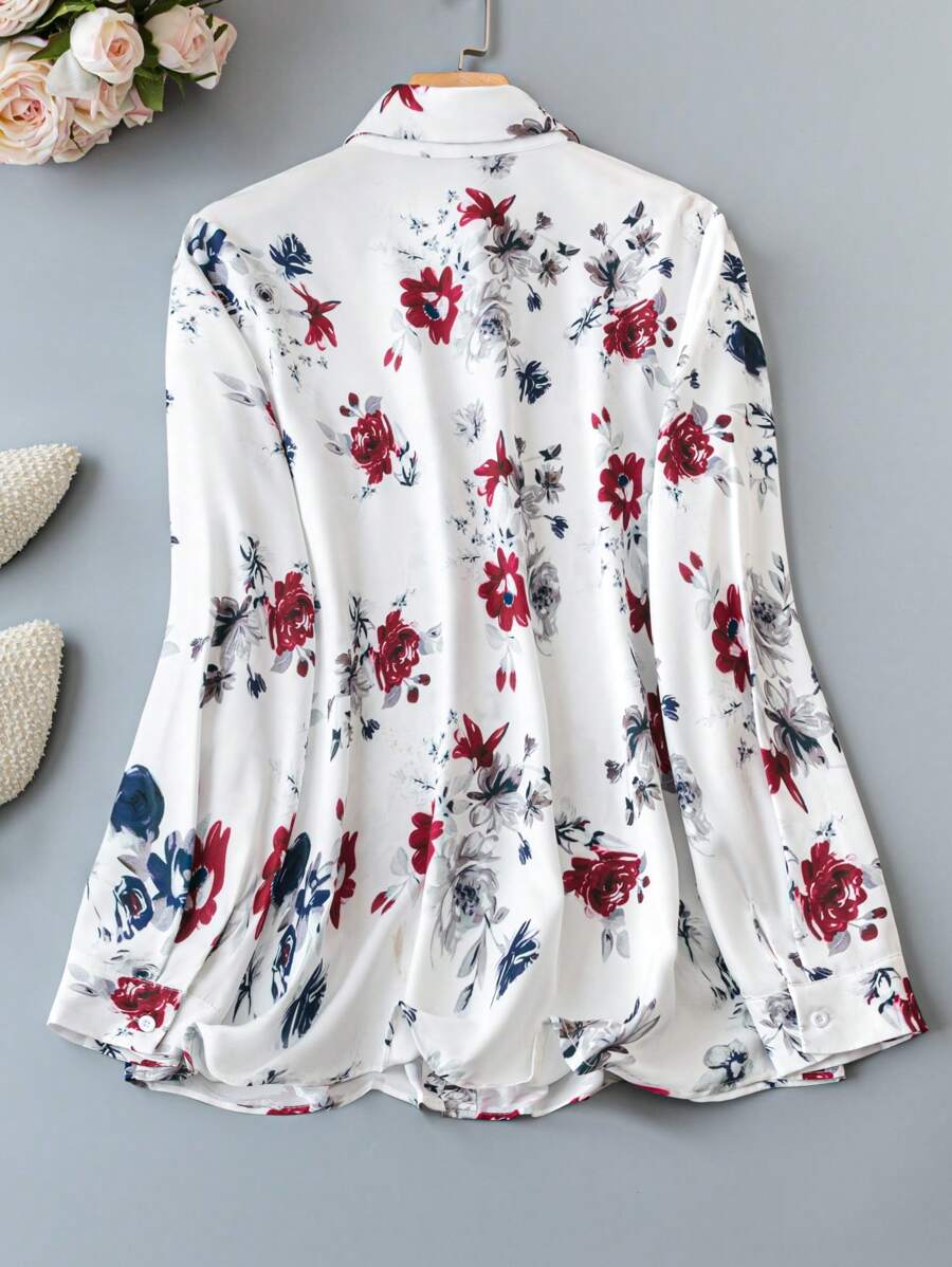 Coria White Floral Print  Shirt Top with Long Sleeves