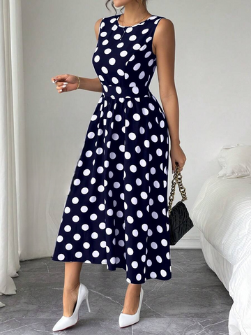 Coria Elegant Navy Blue Midi Dress