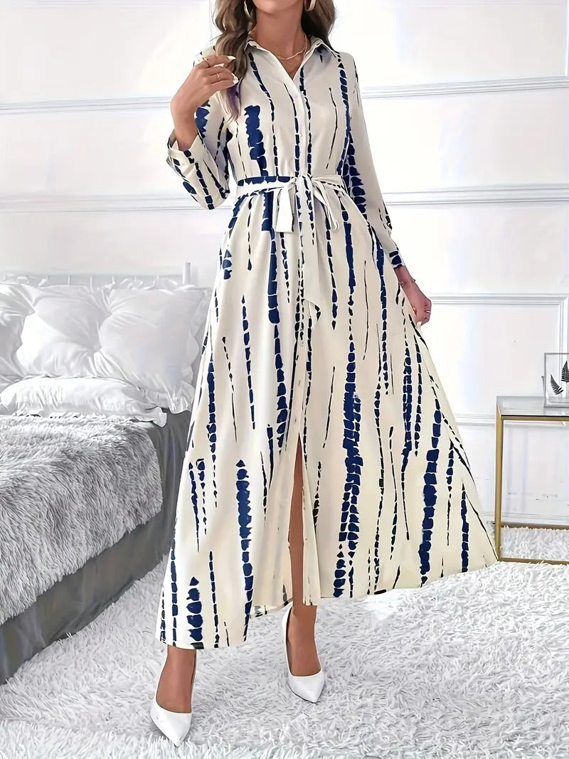 Coria Navy white Abstract Print shirt dress